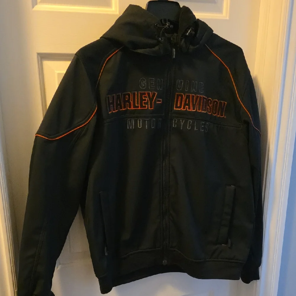 Mens Harley-Davidson Black Jacket with Orange Piping - Picture 1 of 7
